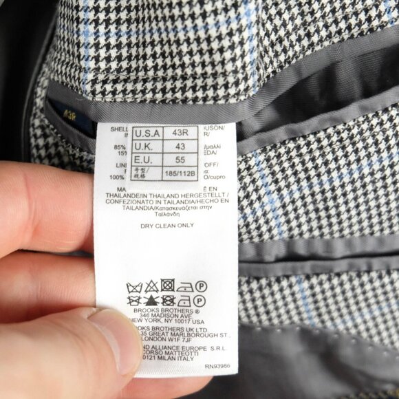 Brooks Brothers Blazer Mens 43R Black White Houndstooth Check Wool Silk - Picture 15 of 16